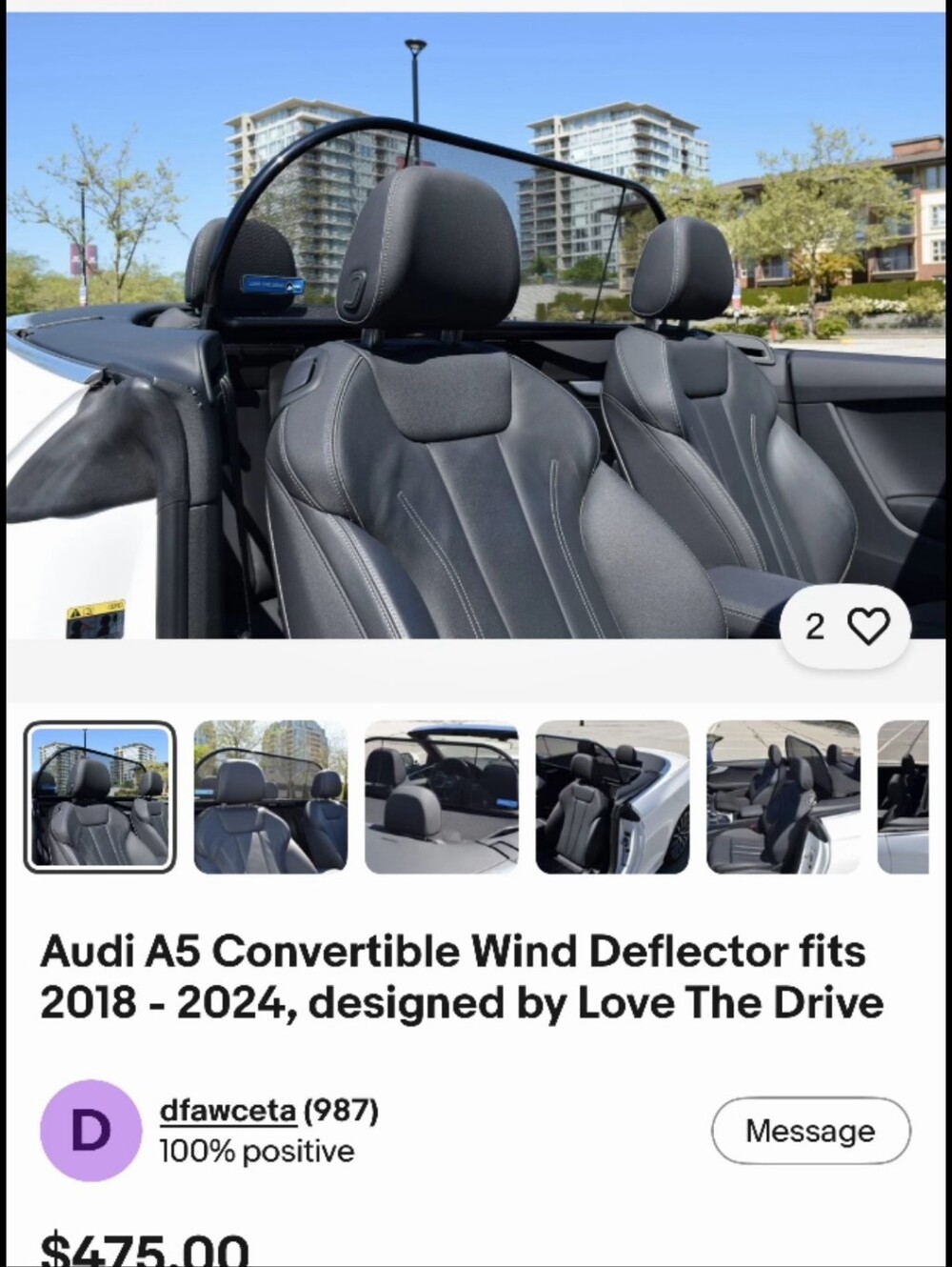 Audi A5 Convertible Wind Deflector in Black